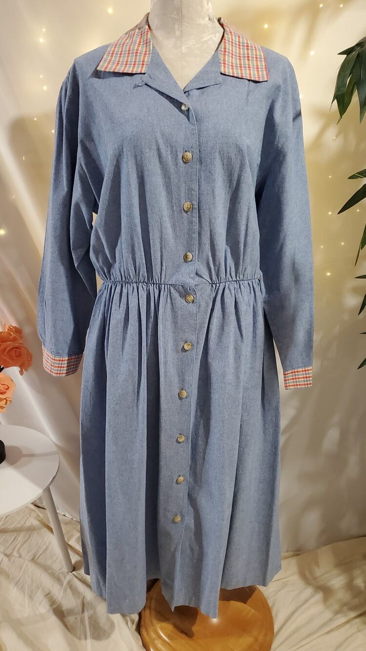 Orvis Vtg Chambray Denim Button Maxi Dress Plus Size 18 Cabin Cottage Prairie